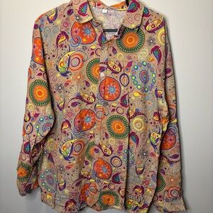 Colorful Paisley Men's Shirt Size large button down 35% linen